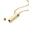 gold cremation jewellery with screw showing how ashes are entered into the necklace