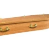 An Oak coffin used at Farewell Cremations that has a glossy veneered finish